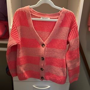 Girls v neck cardigan from H&M with pink and bright pink stripes.